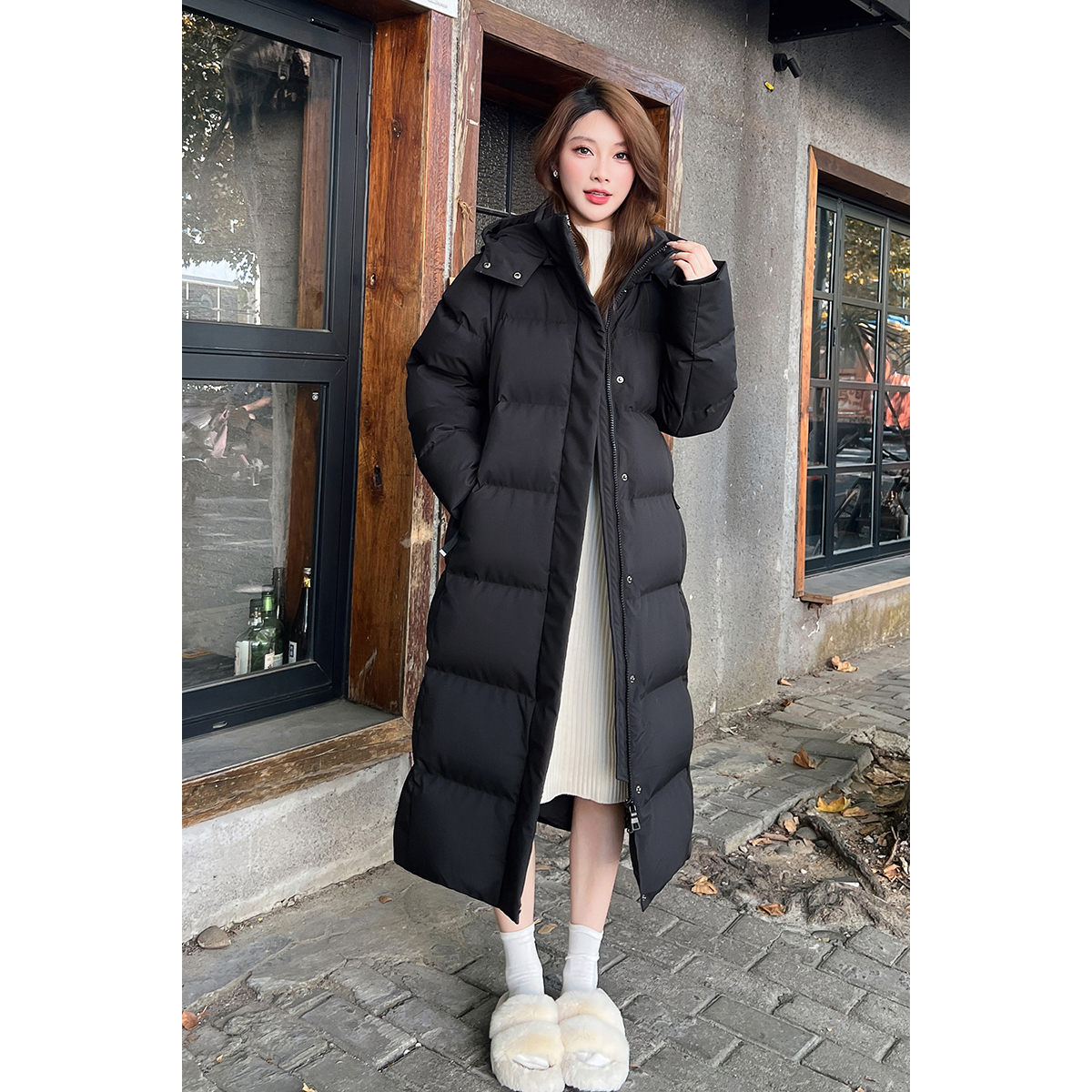 曲恩娜加厚羽绒服女2025新款情侣宽松长款过膝韩版简约保暖外套潮