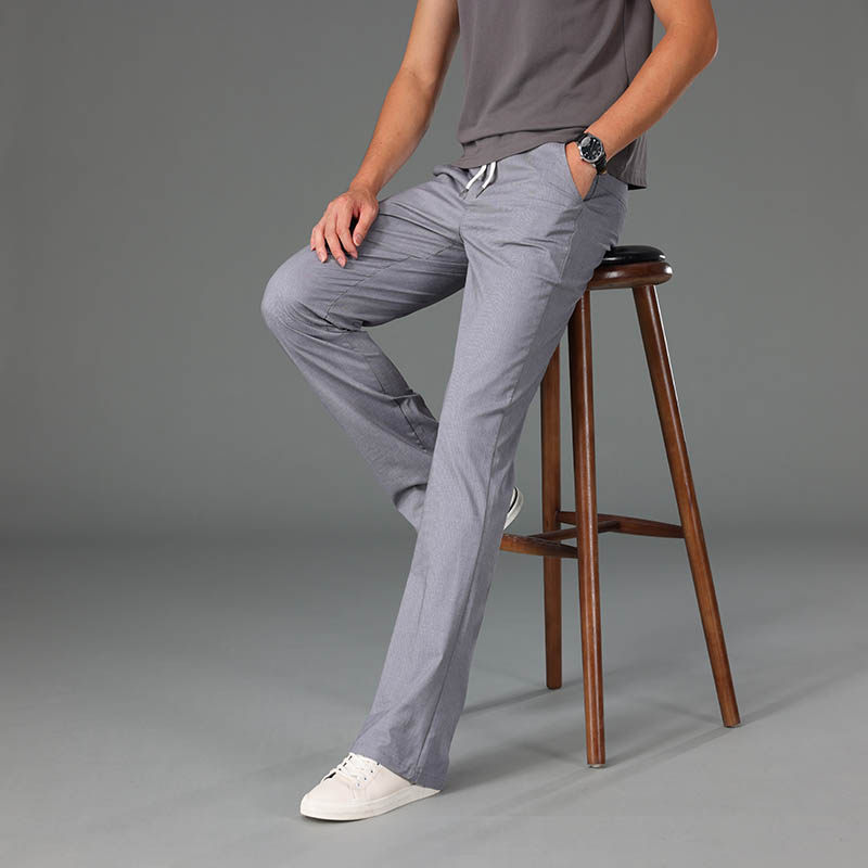 25夏季薄款男微喇叭休闲长裤 韩版潮裤男修身松紧腰抽绳休闲裤 男