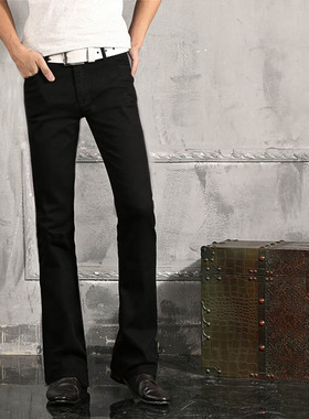 25春秋新款黑色牛仔裤 弹力修身微喇叭男牛仔长裤 牛仔男