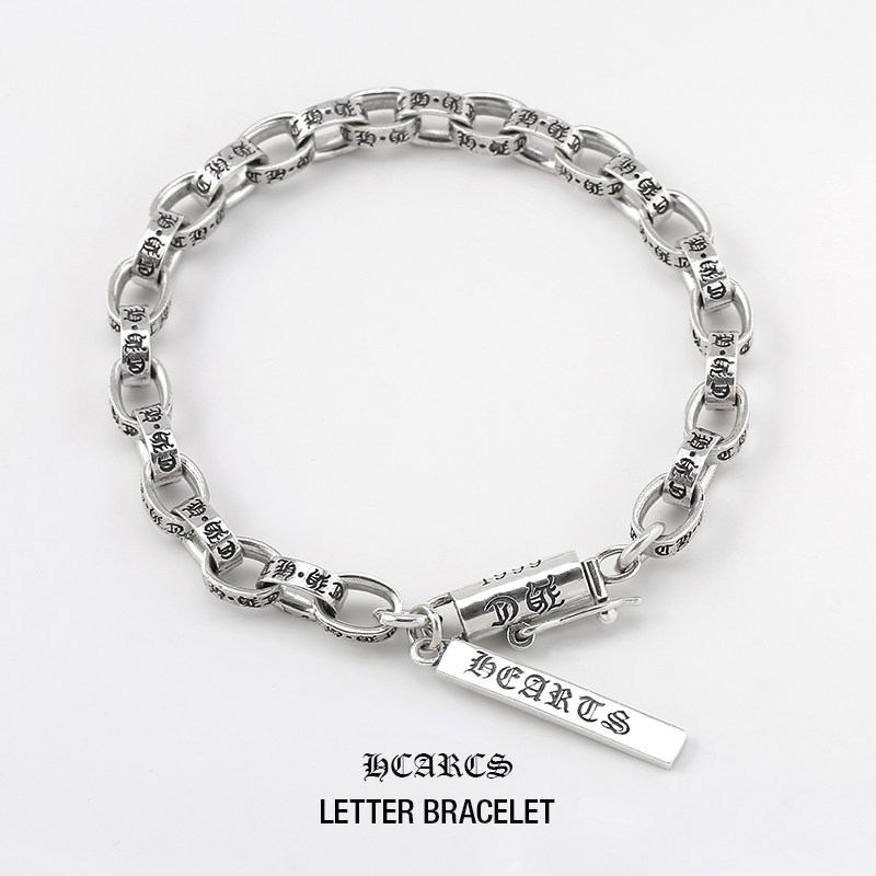 925银个性十字环手链男女手环手工复古欧美街头嘻哈潮男小众手镯