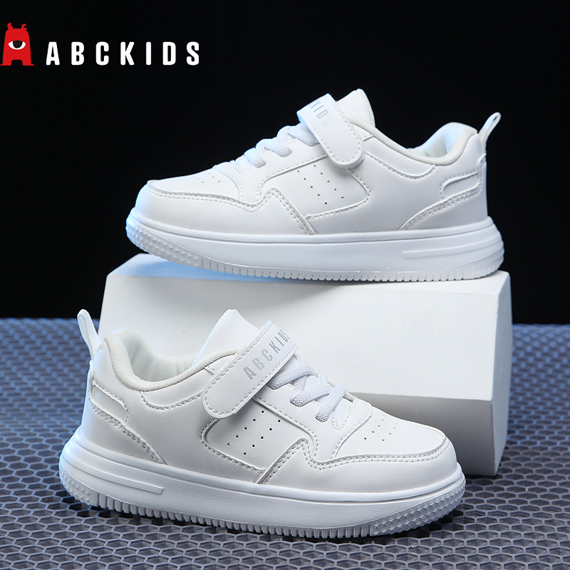 Abckids春秋皮面儿童小白鞋男
