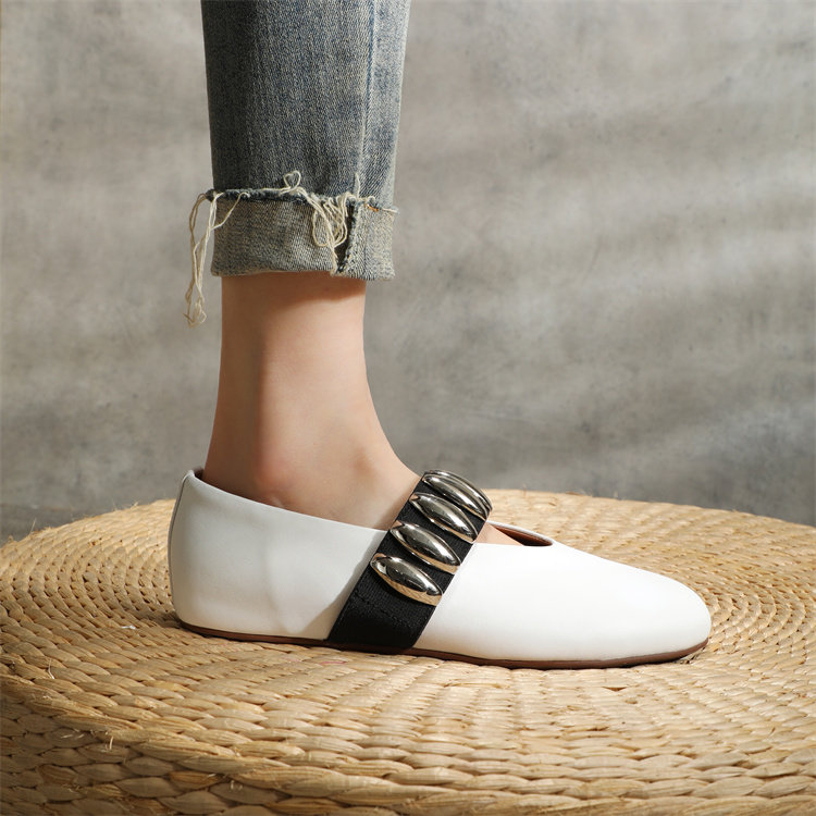 2024新款真皮圆头小香风一字带钻扣玛丽珍浅口平底舒适芭蕾简约,女鞋,浅口单鞋,淘宝优惠券,粉丝福利购,淘宝优惠卷