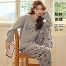 保暖春秋薄绒可外穿家居服套装 浪莎德绒睡衣女秋冬季 加厚磨毛长袖