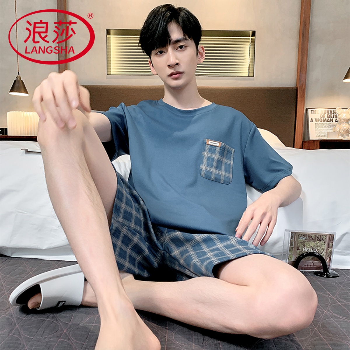 热卖推荐!纯棉短袖短裤男士睡衣