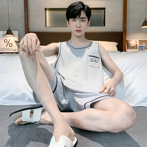 热卖推荐！纯棉背心睡衣男夏季
