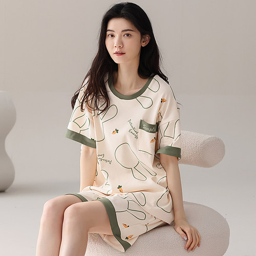 热卖推荐！纯棉短袖短裤睡衣女