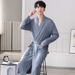 睡袍睡衣春秋款 大码 莫代尔长袖 浴袍秋冬季 家居服 中长款 浪莎男士