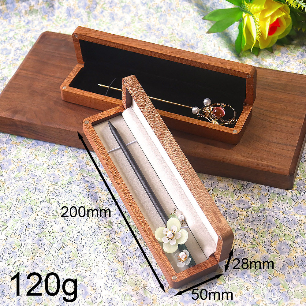 复古女士发簪收纳礼盒珠首饰饰品项链吊坠礼品全实木盒沙比利包装