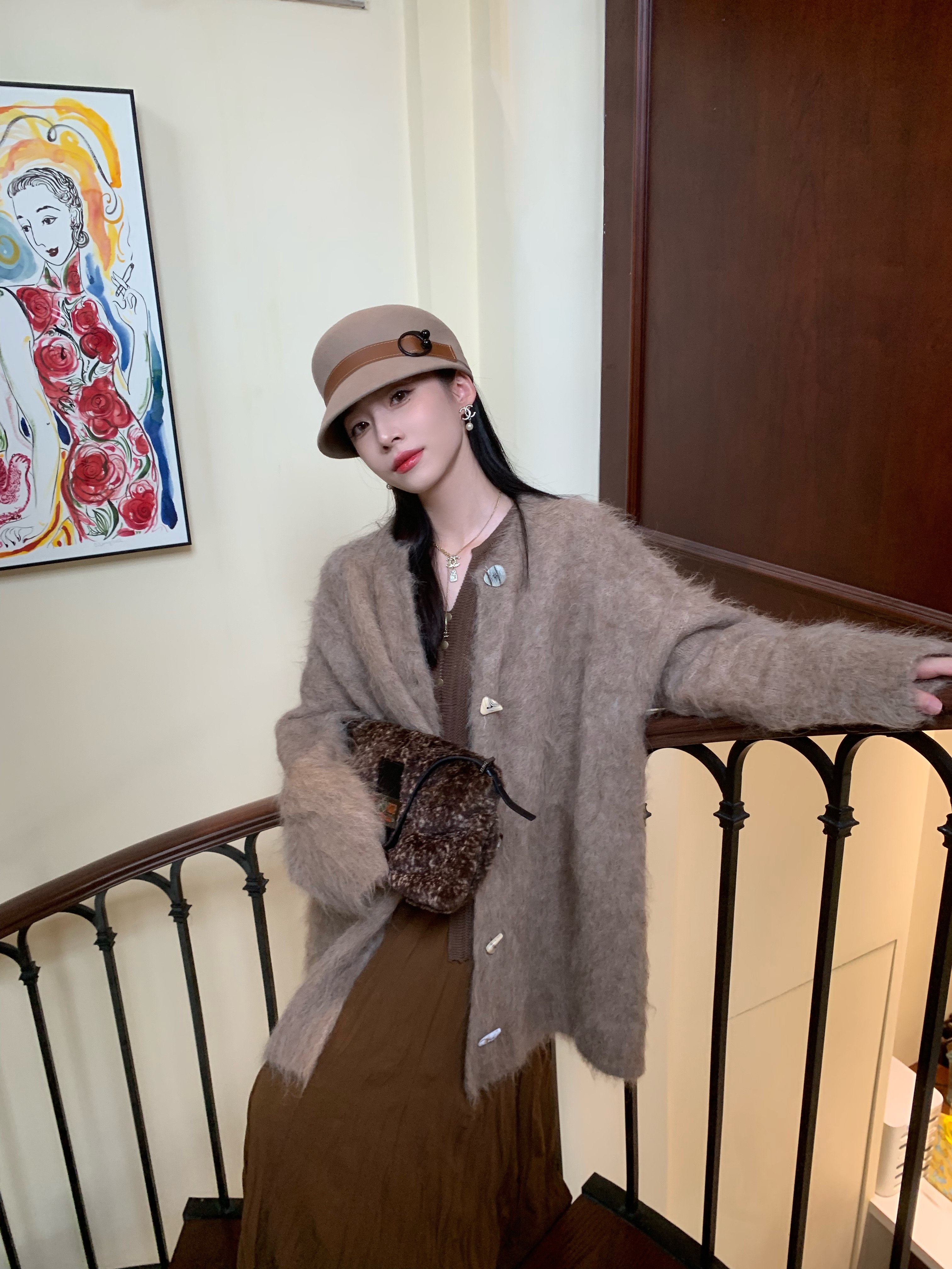 短款羊驼毛柔软显白羊驼毛开衫