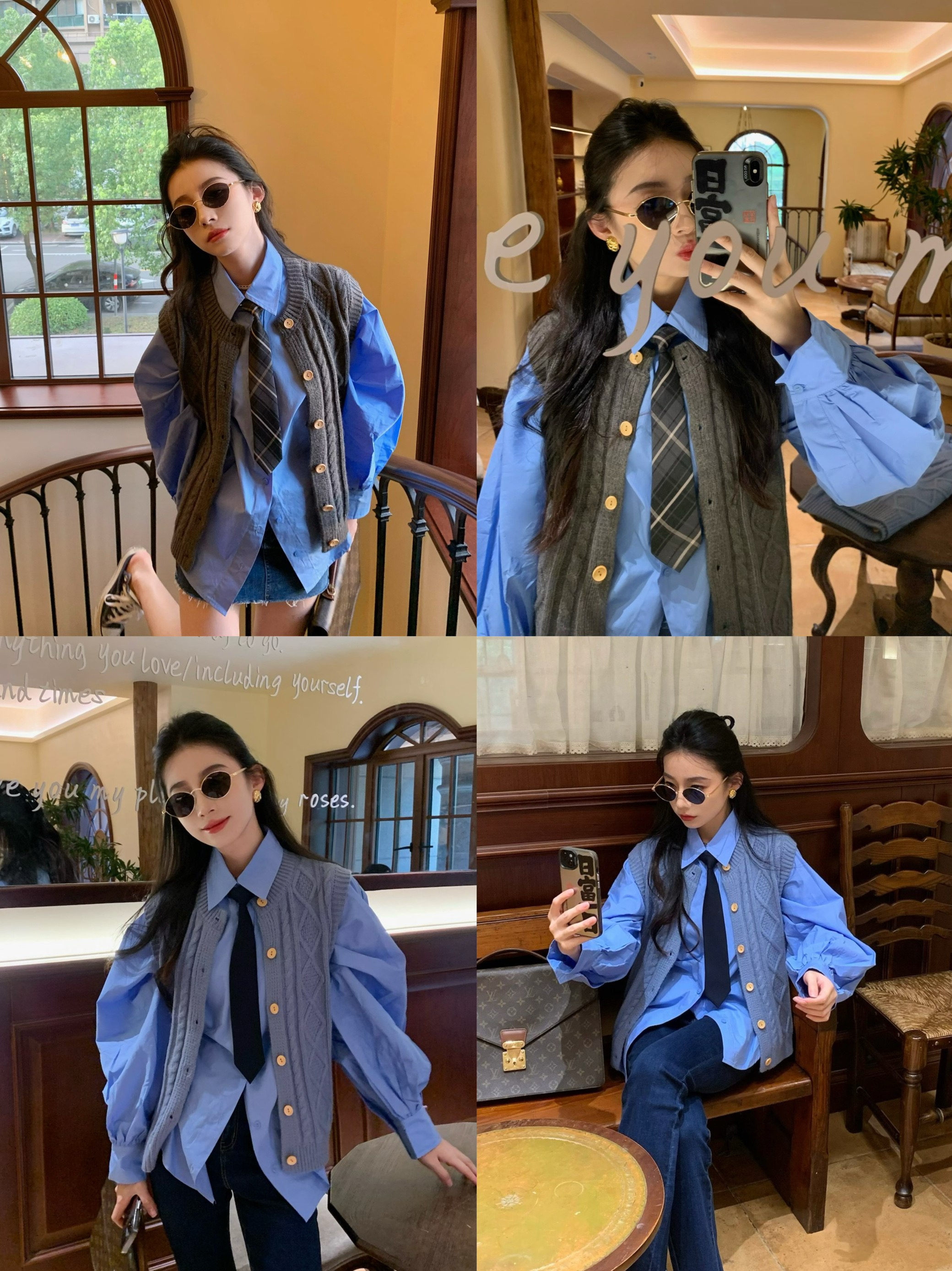 复古绞花针织背心宽松短款纽扣