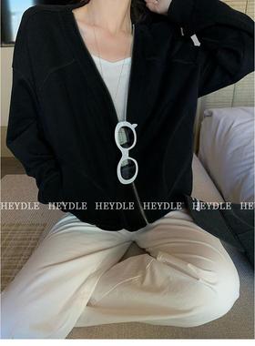 慵懒风宽松百搭v领拉链灰色卫衣外套女秋季新款韩版纯色显瘦上衣