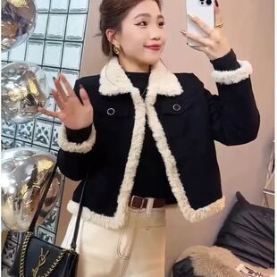 高级感夹棉外套女秋冬季150小矮个子加厚短款上衣拼接夹克棉服女