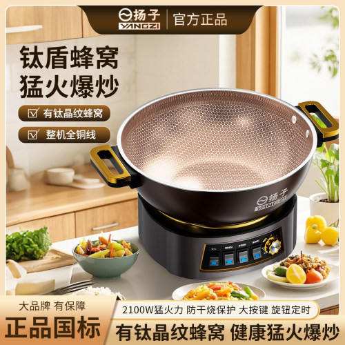 扬子钛晶纹蜂窝铸铁爆炒电煮锅