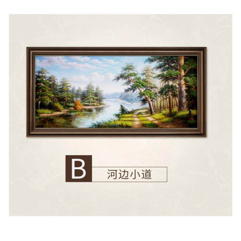 美式客厅沙发背景墙装饰画山水画档大气油画欧式挂画风景壁画
