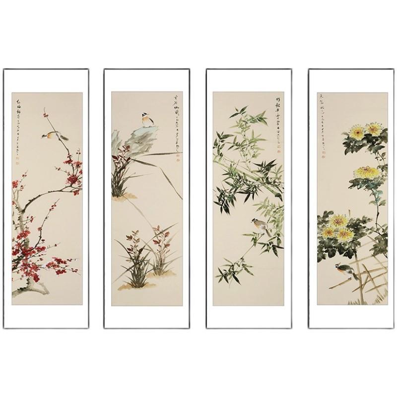 新中式四联挂画办公室客厅沙发背景墙壁画茶室书房酒店玄关装饰画