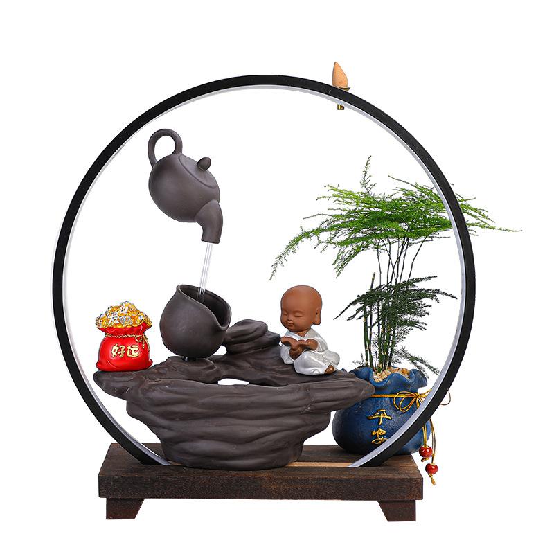 流水悬壶摆件开业乔迁礼品招财加湿器循环中式茶桌家居办公室装饰
