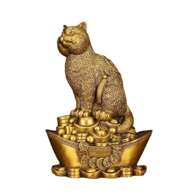 全黄铜招财猫元宝猫摆件客厅办公室桌面摆设开业送礼品家居茶宠饰