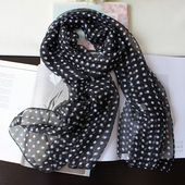 黑白小波点围巾新 防晒乔其纱纱巾百搭时尚 圆点丝巾女春秋薄款 夏季