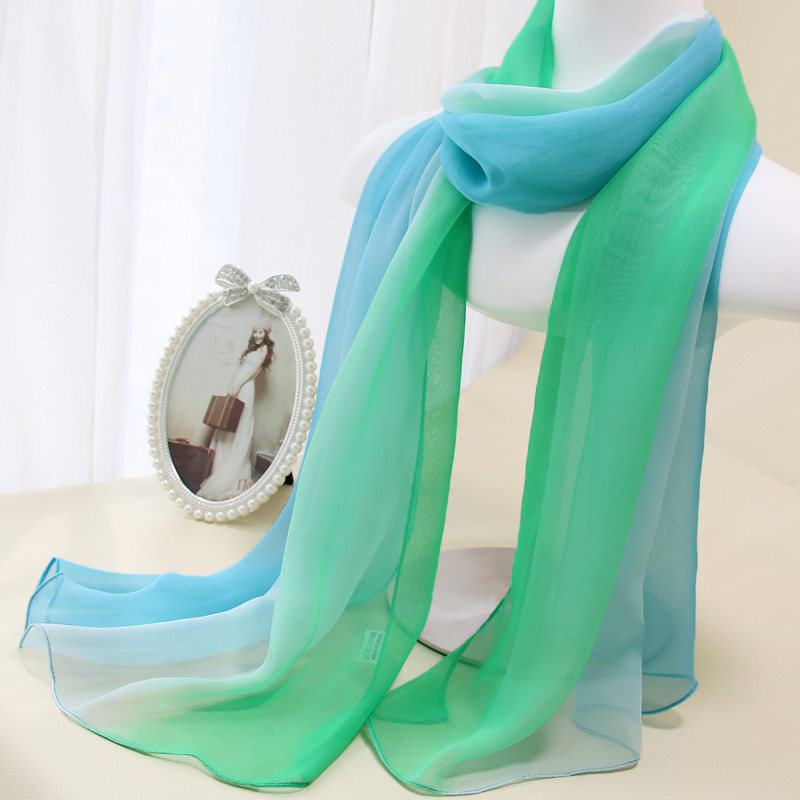 蓝绿渐变丝巾女春秋时尚百搭薄款披肩夏季防晒沙巾长款乔其纱围巾,服饰配件/皮带/帽子/围巾,围巾/丝巾/披肩,淘宝优惠券,粉丝福利购,淘宝优惠卷