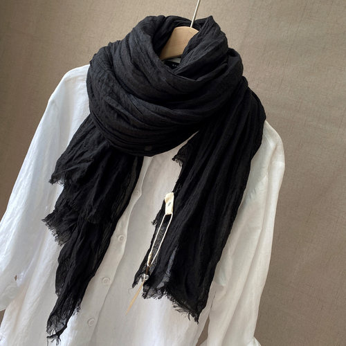 春秋冬季毛边韩版女褶皱围巾