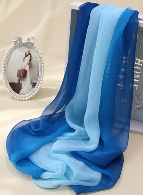 蓝色渐变舞蹈用丝巾春秋百搭乔其纱纱巾夏季防晒彩色围巾形体披肩