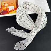 真丝丝巾女春秋薄款 防晒小波点围巾洋气护颈围脖 桑蚕丝小方巾夏季