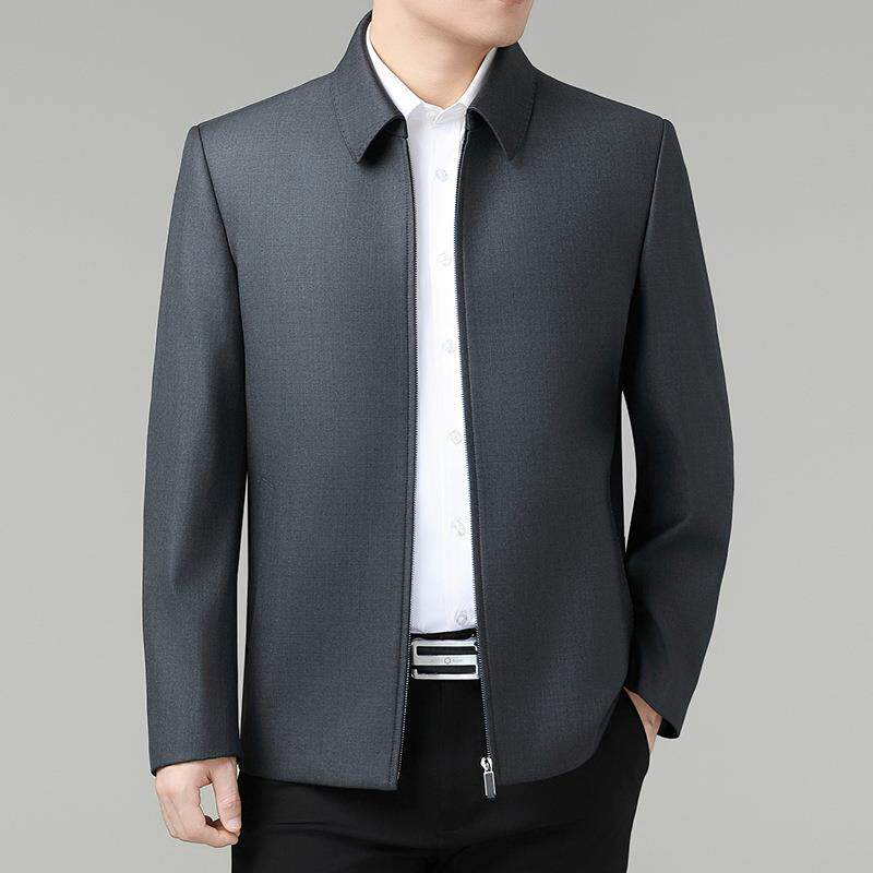 群豪中老年男士毛料夹克秋季新款商务休闲翻领外套爸爸装休闲羊毛