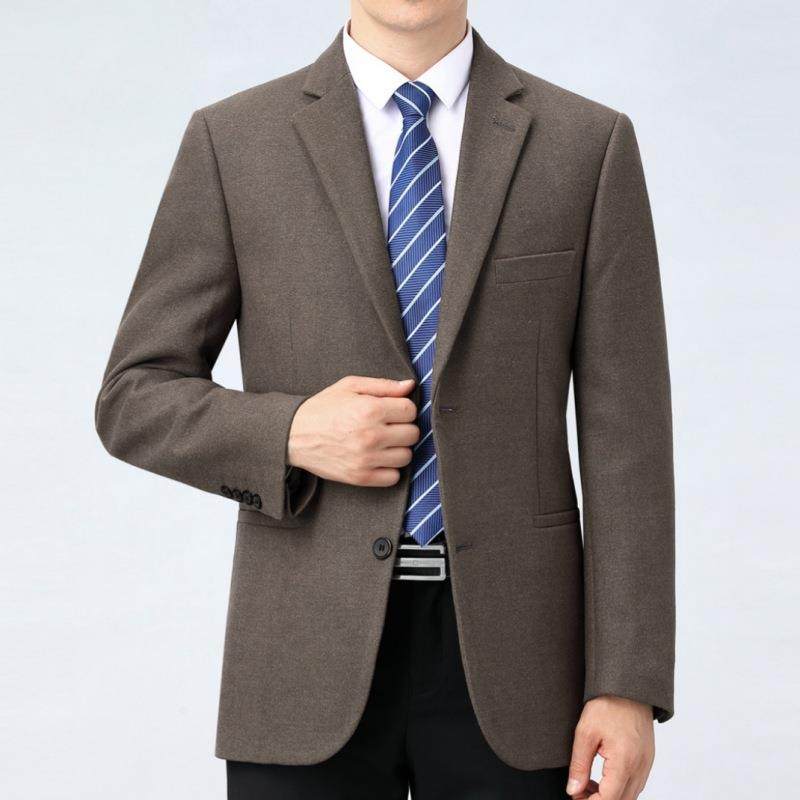 群豪男士单件西装秋季宽松加厚羊毛商务休闲西服中老年爸爸装毛料