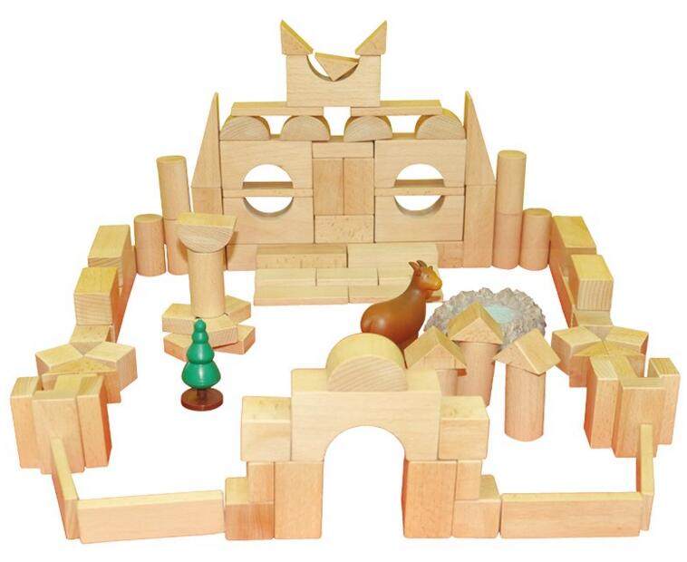 清水积木101块 幼儿园早教园儿童榉木桌面搭建堆搭拆装积木