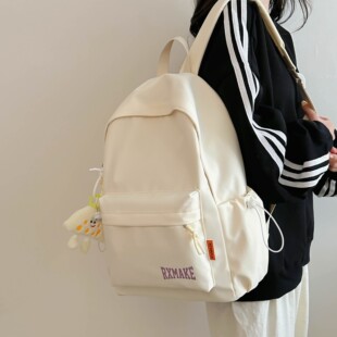 奶fufu书包ins小众慵懒风纯色女初中生大学生简约16寸电脑双肩包