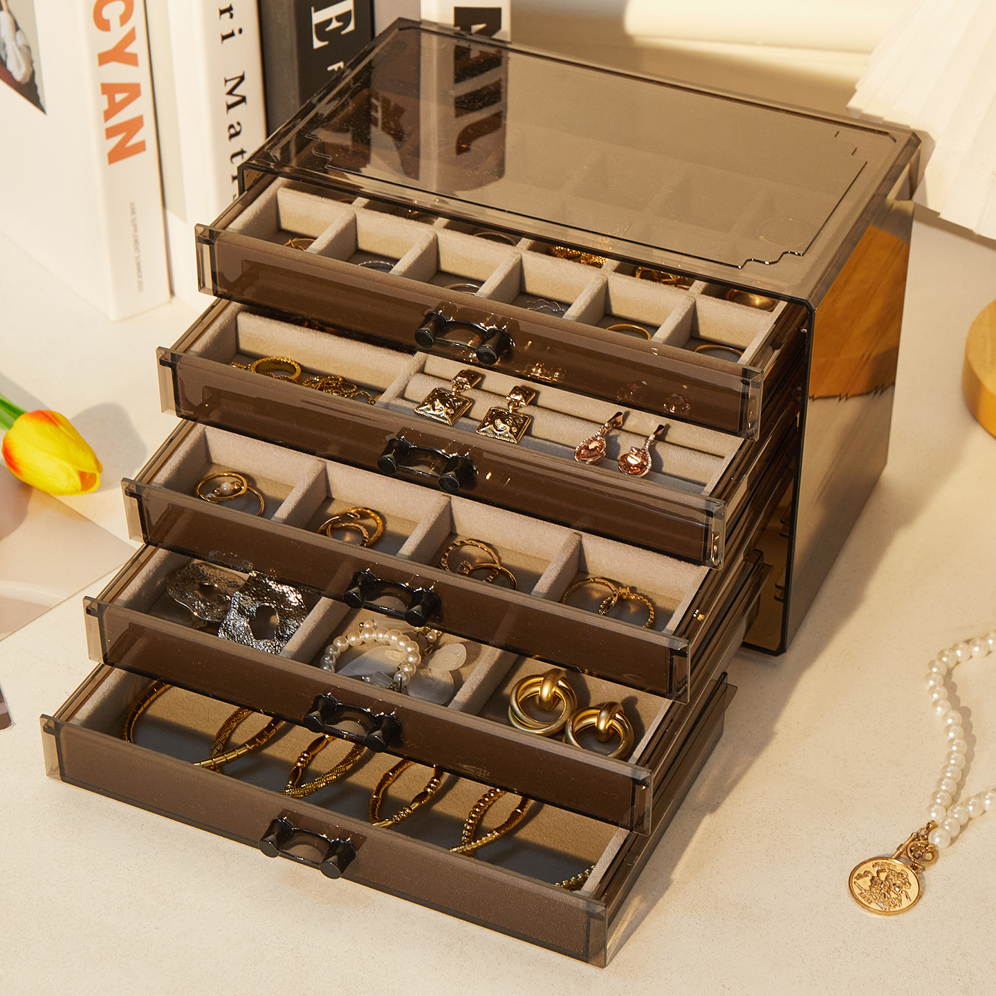 亚克力多层首饰收纳盒高档精致多格分类项链耳钉戒子大容量盒子