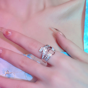 指尖的小心机 锆石繁星链条皮带扣开口戒指ins新款小众轻奢指环