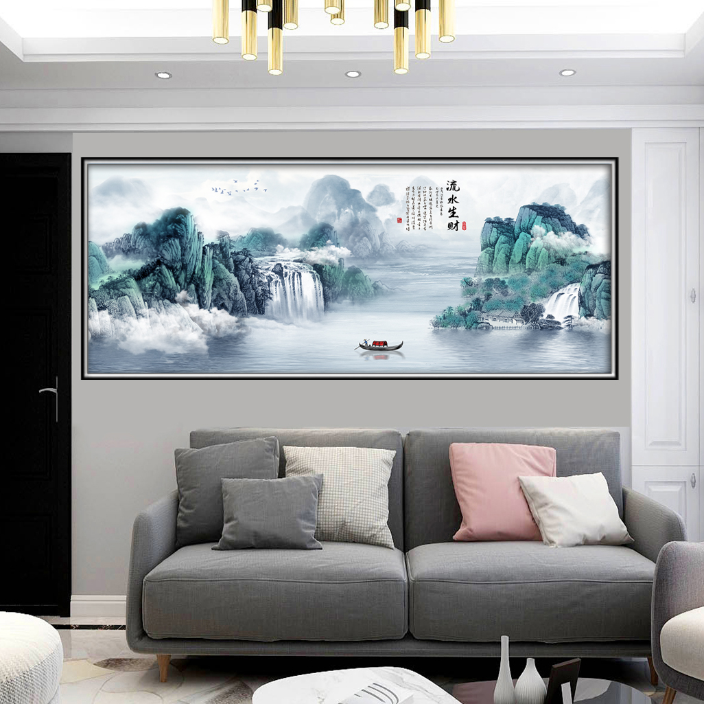 流水生财2000片拼图客厅贴画山水国画世界名画背景墙装饰画挂壁画