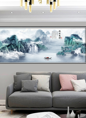 流水生财2000片拼图客厅贴画山水国画世界名画背景墙装饰画挂壁画
