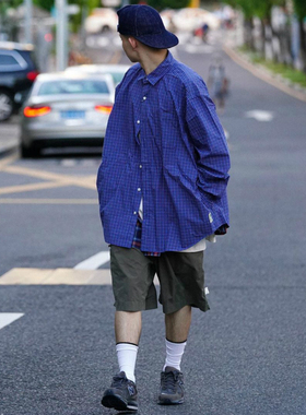 SZZ衬衫条纹宽松流镝马cityboy格纹拼接长袖休闲日系格子25fw