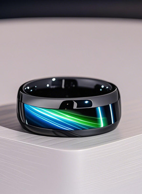 跨境新款男士镶嵌蓝虎眼石贴片不锈钢戒指饰品批发黑色蓝极光球面