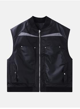 NIIPLICITY 23AW 反光拼贴皮铆钉马甲双面穿棉服