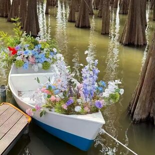 引流花船装饰定制仿真花景观景区水上木船美陈景观舞台道具船花船