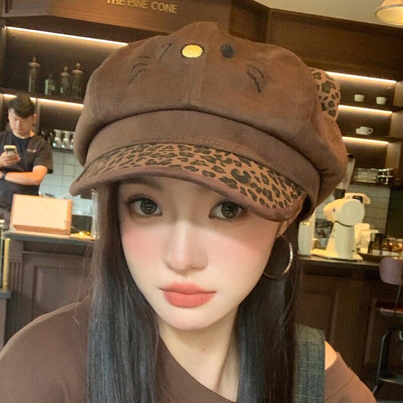 原创恶搞黑皮hellokitty豹纹刺绣美式街头男女可调节平沿帽