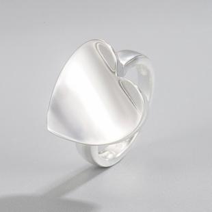 黑凤凰s925纯银重工打造光面爱心戒指日韩简约高级感食指开口指环