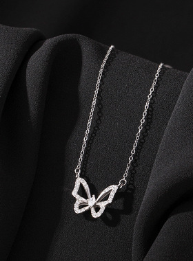 999纯银高级感镂空蝴蝶项链2023轻奢小众ins冷淡风锁骨链女不掉色
