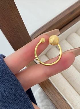 韩版ins小众饰品S925纯银拉丝小圆球戒指几何银球开口戒简约气质