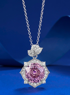 珠宝新款S925银玫瑰花瓣项链女10mm玫瑰紫吊坠气质时尚直播款