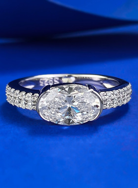 珠宝新款S925银白武士2克拉椭圆6*9mm鸽子蛋形时尚通勤款指环