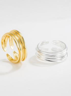 韩国通体s925纯银缠绕交织平行线气质金属百搭ins小众网红戒指女