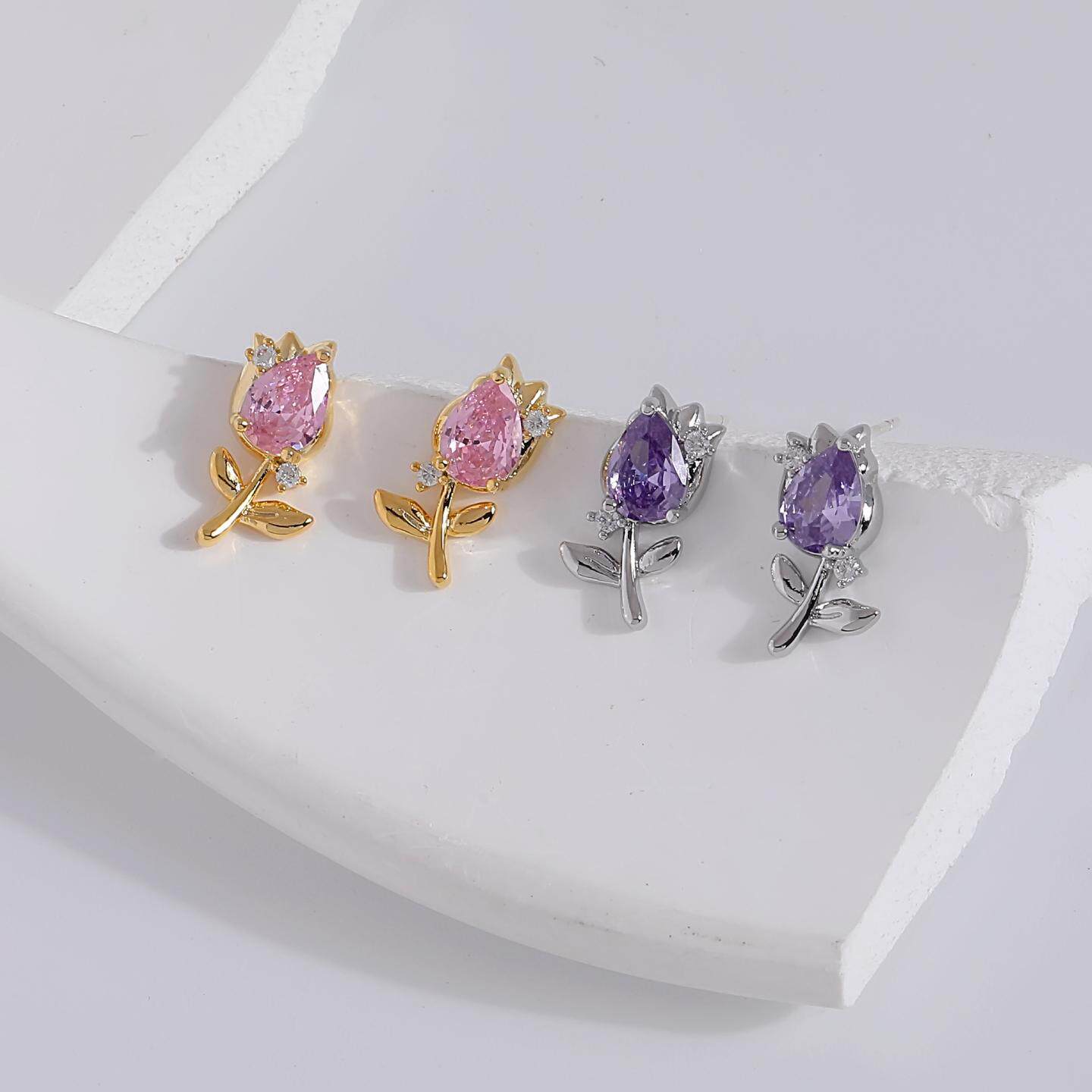 轻奢精致粉色玫瑰花耳钉ins