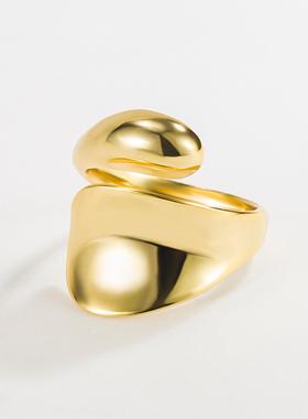 S925纯银水滴开口戒指女极简错边交织光面气质简约潮流手饰指环