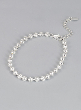 韩国东大门波光粼粼S925纯银雕花弯刀珠手链女ins轻奢高级感饰品