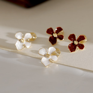 无耳洞蚊香盘耳夹女珐琅滴油花朵耳环时尚气质百搭高级感红色耳饰