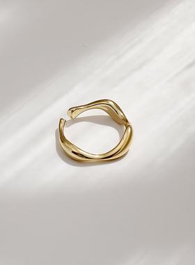 HYACINTH日韩国新款潮手饰14k金波浪可调节戒指法式气质时髦指环